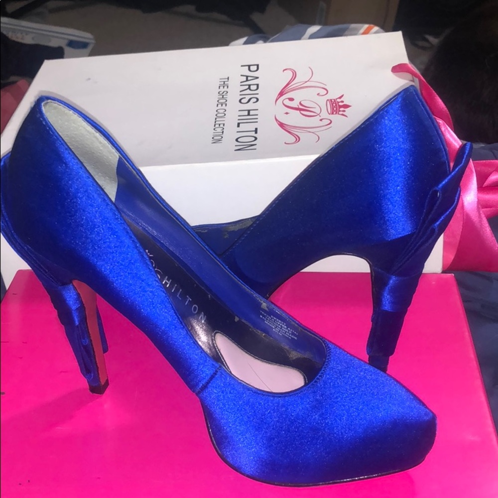 Paris Hilton royal satin blue heels